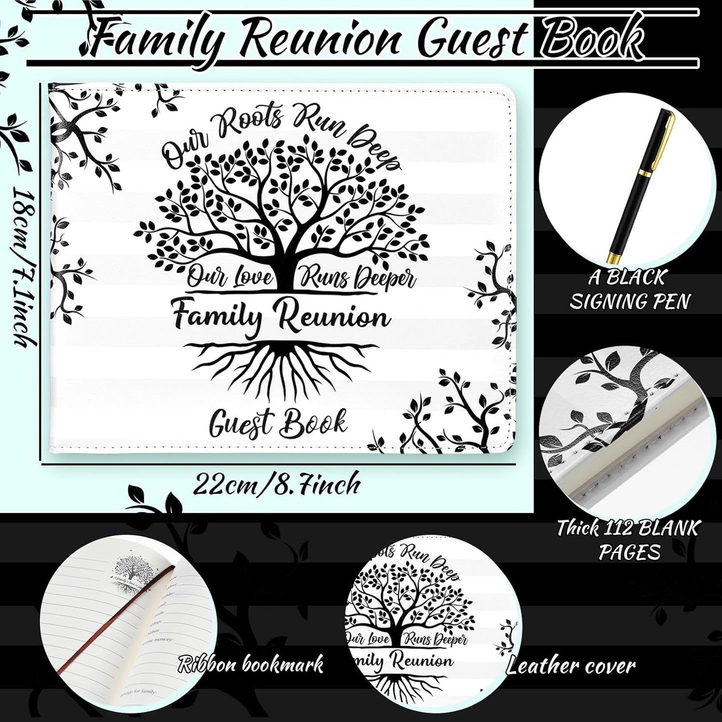 Patelai Family Reunion Party Favors Decorations Family Reunion Guest Book Sign in Good Tree Guest Book Gathering Decorations with Pen, 112 Pages(Trendy)