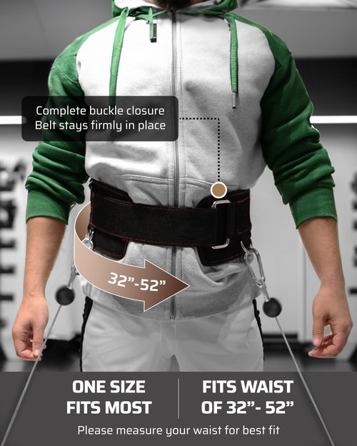 THEFITGUY Multi-Attachment Belt for Cable Machine and Smart Home Gym Squats and Hip Thrusts, 5 Attachment Points for Optimal Weight Distribution, 2 Straps (40” & 27”) and 3 Metal Snap Hooks Included