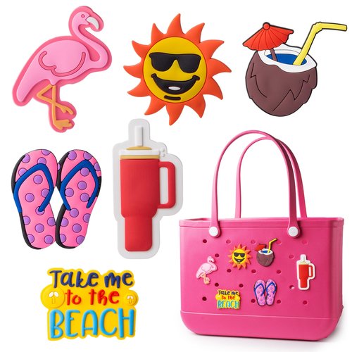 BULKITEM 6Pcs Summer Beach Charms for Bogg Bag Accessories, Decoration Accessories for Beach Tote Bag Rubber Baseball Gifts Beach Bag Accessories