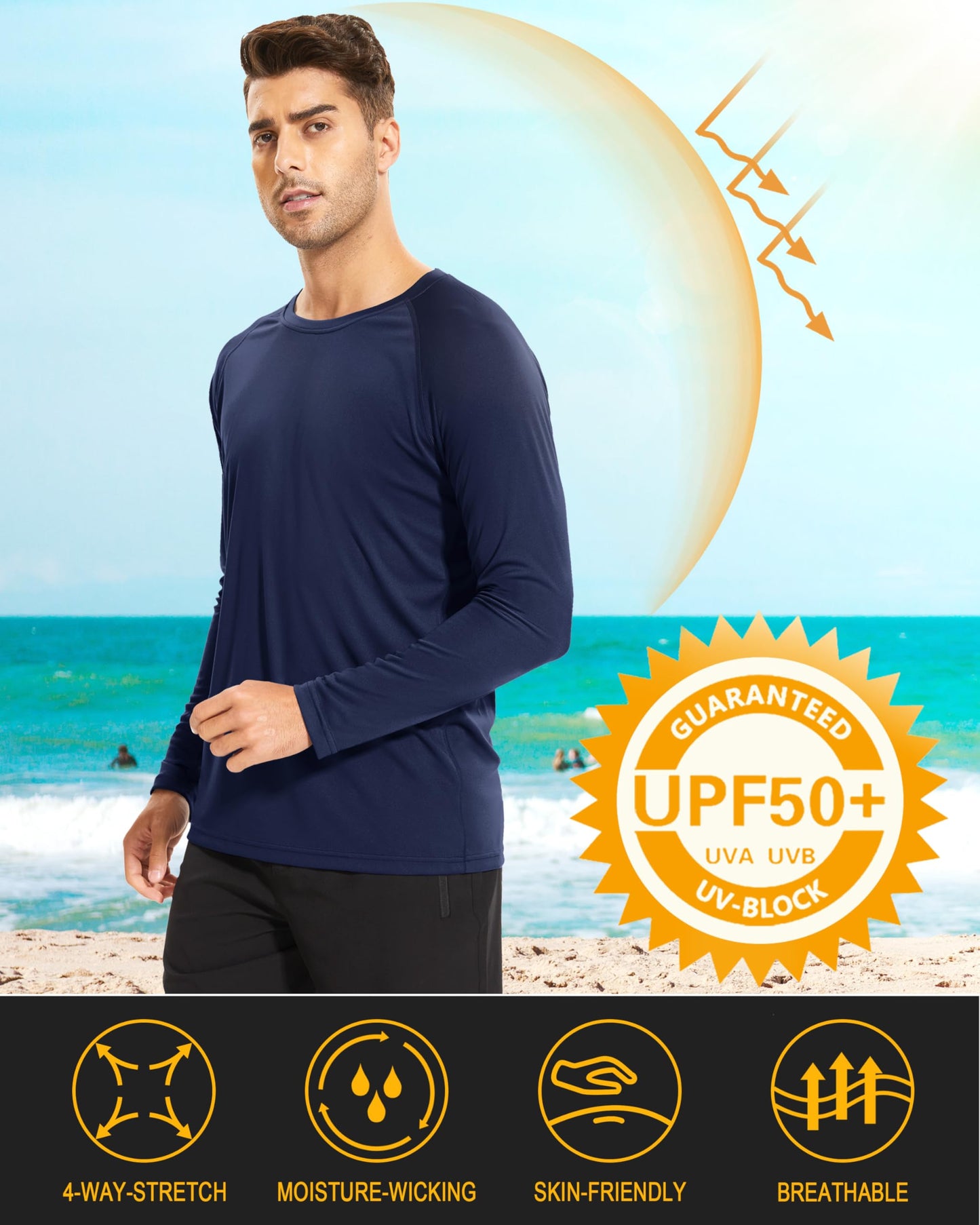 MAGCOMSEN Athletic T-Shirt Men Long Sleeve Rash Guard for Men Hiking Shirt Climbing Shirt Mens Outdoor Shirts UV Shirts for Men Navy