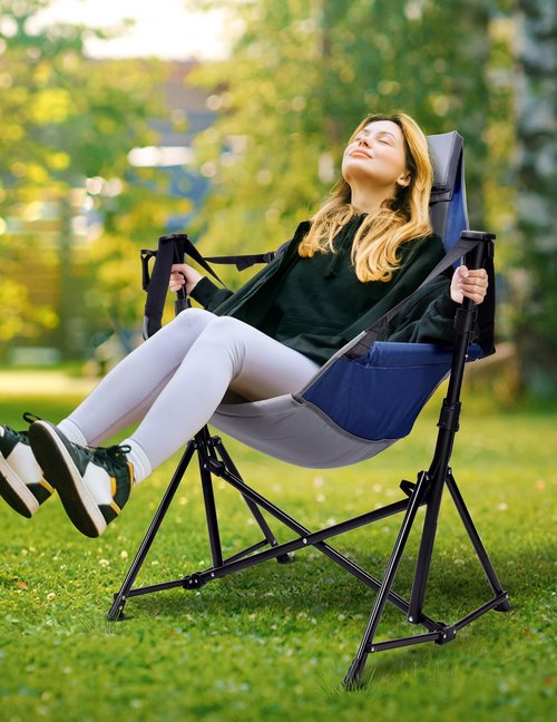 Docusvect Hammock Camping Chair - 3 Heights Portable Hammock Chair Camping with Adjustable Backrest, Headrest, Padded Seat, Cup Holder - 450 LBS Heavy Duty