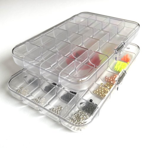 Mavrk Fly Fishing Pro Box 24, 24-Slot Fly Tying Hook and Bead Organizer, Strong Clear Plastic Storage Container for Crafts and Small Parts, Rounded Bottom Corners, Secure Closure Clasp Craft Storage.