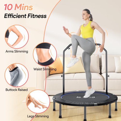 Osoeri 48" Rebounder Trampoline Foldable for Adults Max Load 450lbs, Mini Trampoline with Adjustable Foam Handle for Adults, Fitness Trampoline Indoor/Garden Workout