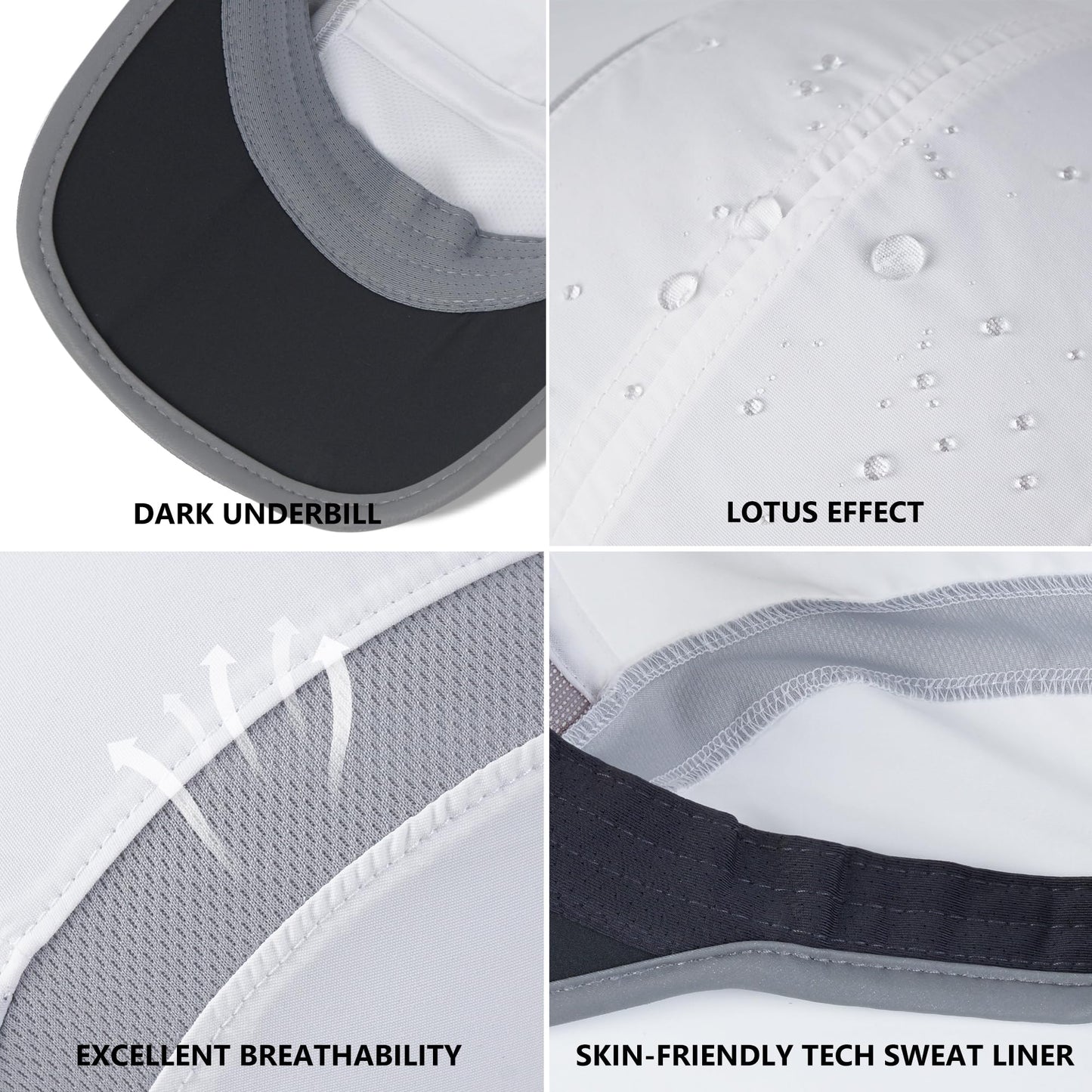 GADIEMKENSD 2 Pack Foldable Sports Sun Cap Men Women UV Protection Golf Hat Breathable Cooling Runner Hat Reflective Baseball Caps White Light Grey