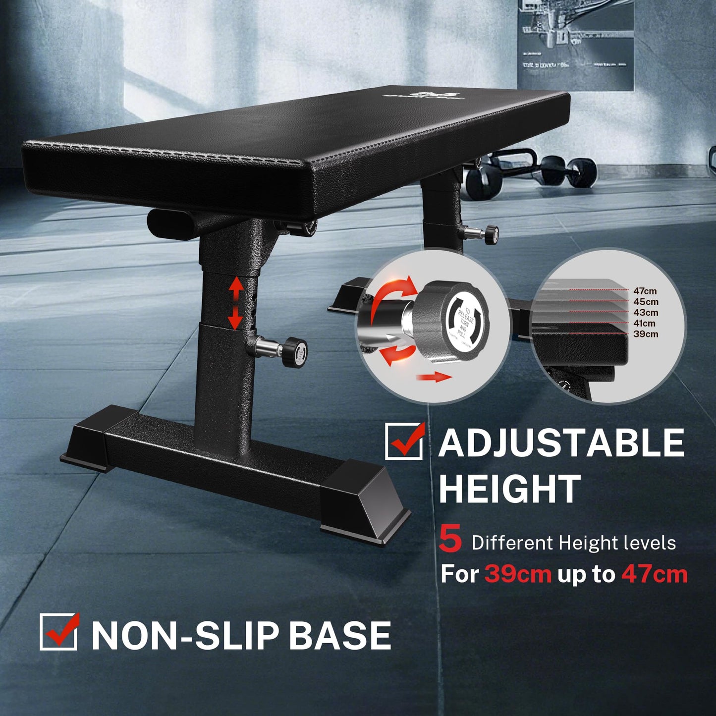 Flat Weight Bench - Heavy Duty Foldable Workout Bench for Home Gym, 1300lb Capacity Adjustable Strength Training Bench Press for Ab and Full Body Exercises, Sturdy and Easy to Fold