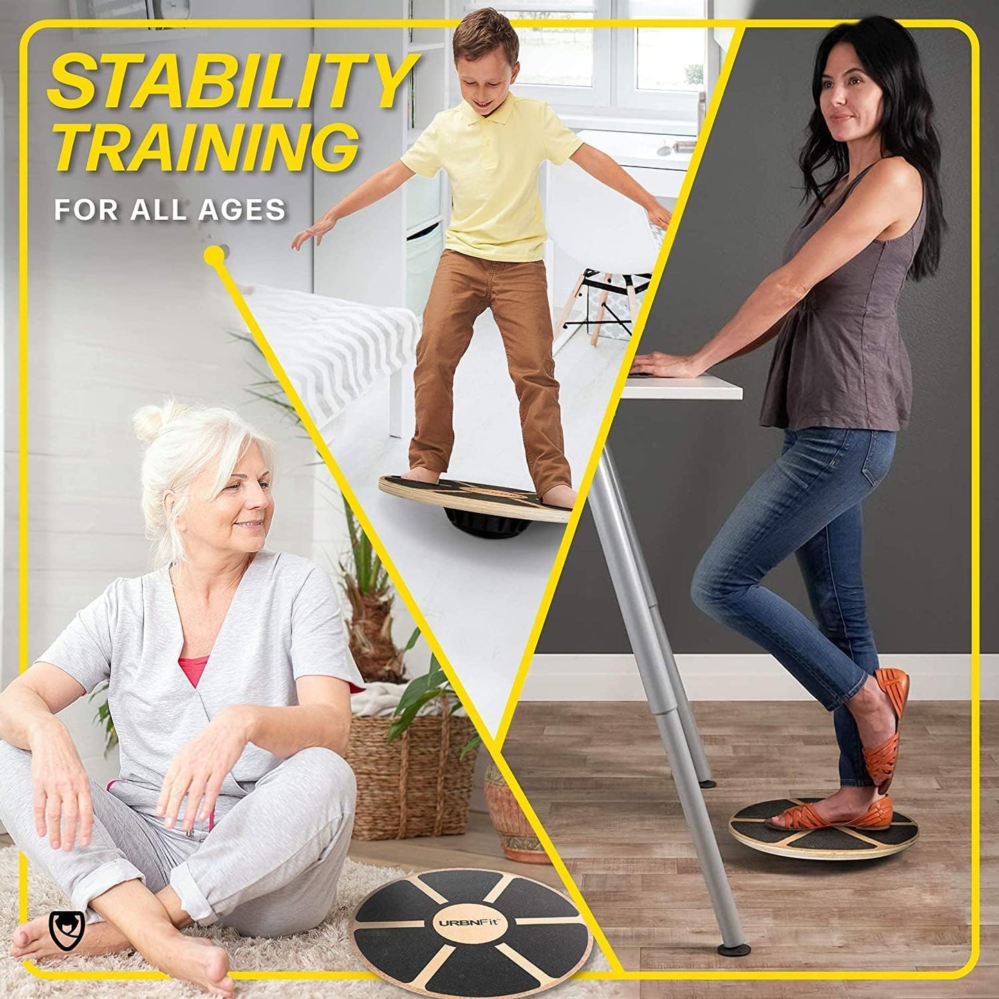 URBNFit Balance Board Trainer - Wooden Wobble Balancing Board for Core Stability, Strength Training & Flexibility - Wobble Board w/Workout Guide to Exercise at Desk or Home Gym