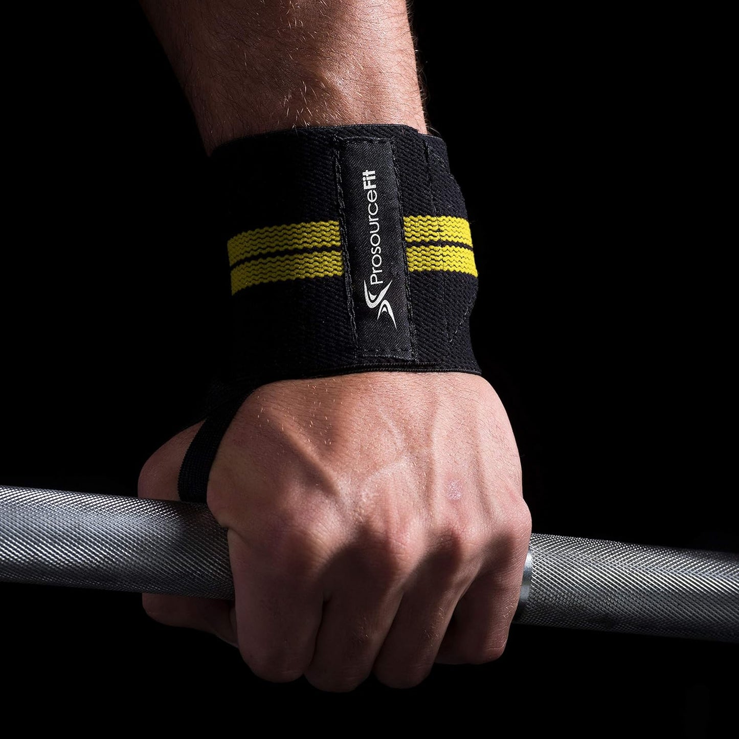 ProsourceFit Pair of Barbell Weight Lifting Wrist Wraps Support with Thumb Loop, Yellow