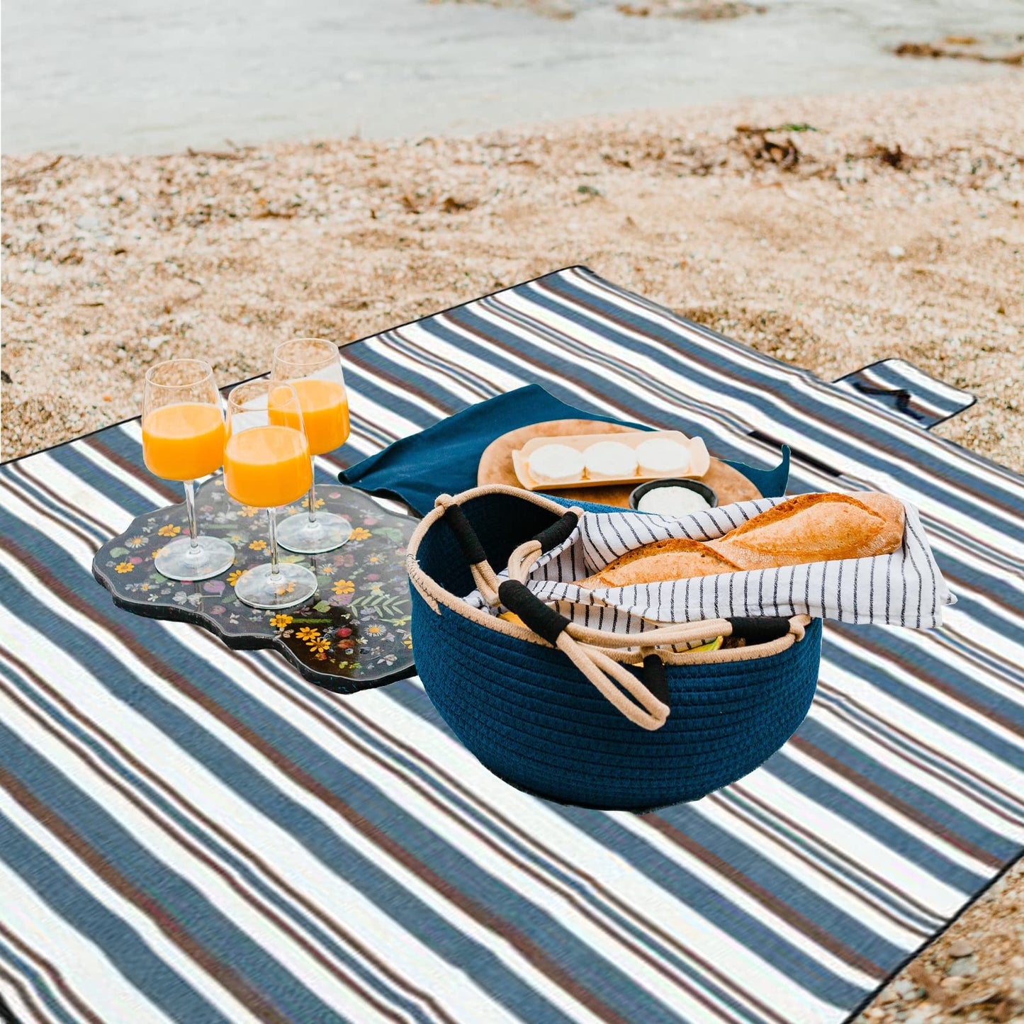 NKTDWO Extra Large Picnic Blankets, 80''X80'' Handy Sandproof Beach Mat, Portable Waterproof Outdoor Blankets for Spring Summer Park Travel, Hiking, Stadium Blanket Fit 4-8 Adults (Blue)