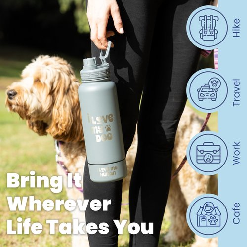 rubyloo The Original Doggy Bag Backpack (Dusty Pink) & 32 oz Insulated Water Bottle with Attached 8 oz Bowl (I Love My Dog) – Dog Travel Backpack & Hydration Set