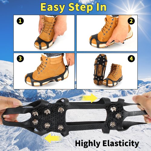 Xproutdoor Ice Cleats Snow Grips, Non-Slip Traction with 9 Spikes Crampons, Upgraded Version Stainless Steel, for Shoes/Boots, Snow Ice Walking