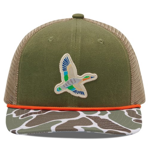 BASSDASH Camo Rope Trucker Hat Adjustable Embroidered Baseball Cap Mesh Back for Duck Deer Hunting Fly Fishing Camping