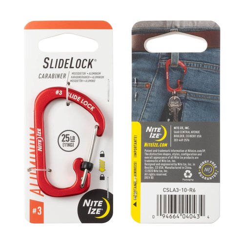 Nite Ize Aluminum SlideLock Carabiner - Daily Use & Lightweight Carabiner - Compact Aluminum Carabiner with Lock - Versatile Rectangular Carabiner - Size 3, Red (4 Pack)