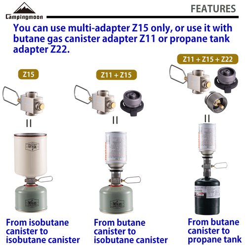 Camping Propane Butane Gas Refill Adapter Z11/Z15/Z22 with Little Canvas Storage Bag