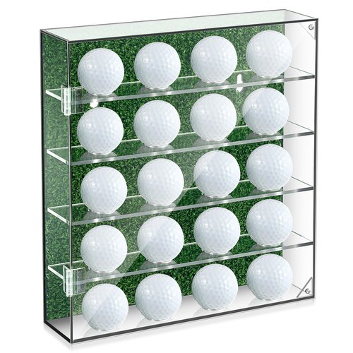 Memorywuu Golf Balls Display Case Wall Mount for 20 Balls Acrylic Golf Ball Holder with Door Artificial Turf Golf Ball Display Rack Cabinet for Collector Memorabilia Golf Enthusiasts
