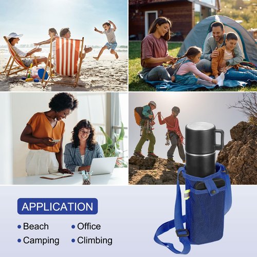 uxcell 2 Pcs Water Bottle Holder with Adjustable Shoulder Strap Water Bottle Carrier Bag Mesh Crossbody Water Bottle Carrier with Pocket for Sports Hiking Walking Travel, Blue