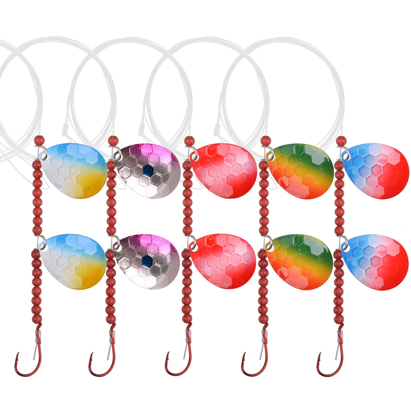 FUSIGO Walleye Spinner Rig Kit Crawler Harness Spinner Rig with Colorado Spinner Blades Octopus Hooks Mono Line Fishing Lure Making Walleye Rigs (MIX-5pcs)