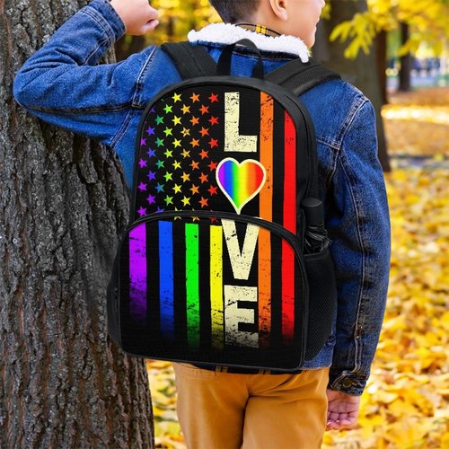 Binienty Gay Pride Rainbow Bisexual Unique Outdoor Backpack Polyester Fabric Backpack Multipurpose Daypacks for Adult Rainbow Love LGBT Backpack