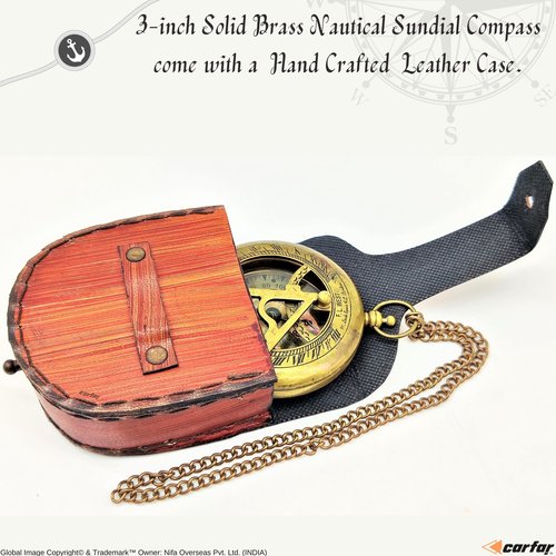 Carfar Nautical Sunclock Compass Handmade Solid Brass Vintage Style Sundial Push Open Navigational Compass with Leather Gift Case Best for Your Loved Ones (Vintage)