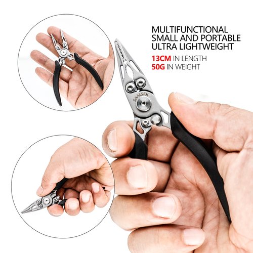 SAMSFX Mini Fishing Pliers with Retractors, Snap Split Ring Pliers, Scissors Braid Cutters, Lightweight Stainless Steel Fly Fishing Tools Kit