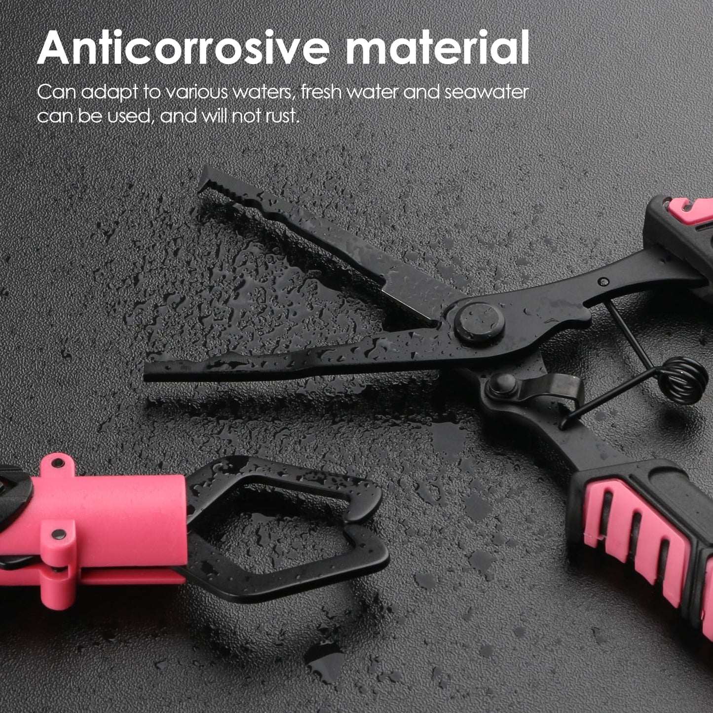 mouhike Fishing Pliers Fish Lip Gripper Fishing Tool Kit Muti-Function Saltwater Fishing Line Cutter Hook Remover with Sheath Lanyard, Fly Ice Fishing Gear Fishing Gifts for Men Women (Pink & Black)