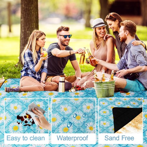 Picnic Blanket Extra Large(79" x 82"), 3-Layer Thickening Camping Blanket, Machine Washable Outdoor Blanket, Wear-Resistant, Soft and Comfortable, Sandproof Beach Mat for Beach, Park, Lawn(Flower)