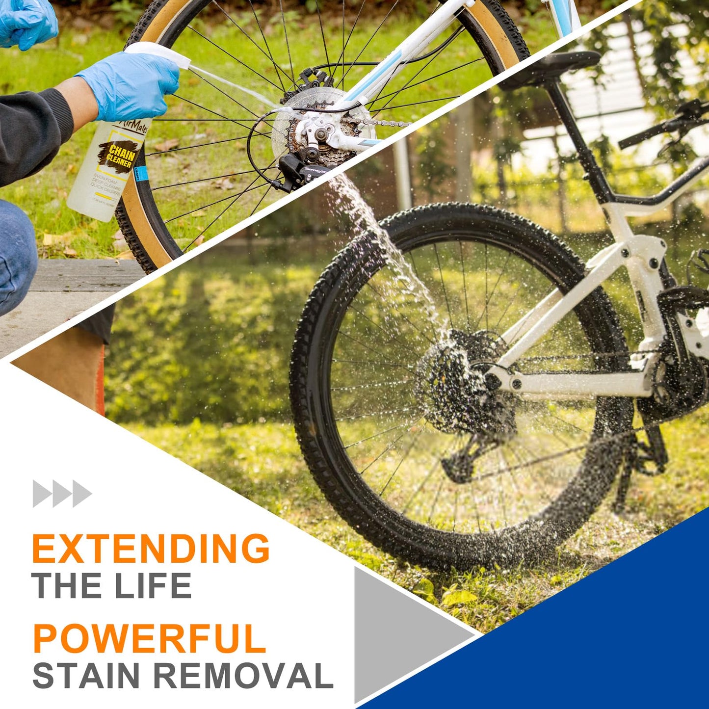 Airmates Bike Chain Cleaning Kit - Including Bicycle Chain Cleaner Degreaser, Cycling Chain Lube, Bike Cleaner Brush Tool and Gloves Suitable for MTB Ebike Road Bike and Trail Bikes