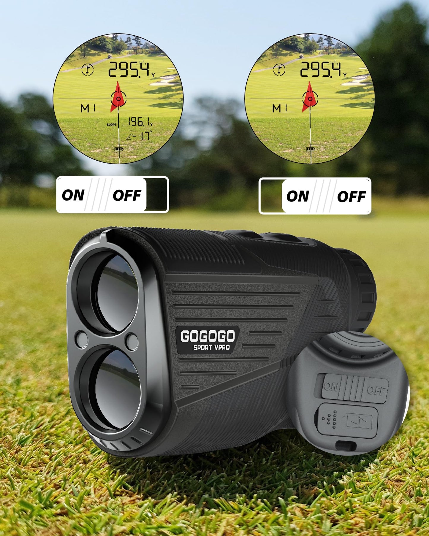 Gogogo Sport Vpro Golf Hunting Range Finder 2500 Yards Laser Rangefinder ZeroIn Disc Golfing with Slope Magnet (Black)