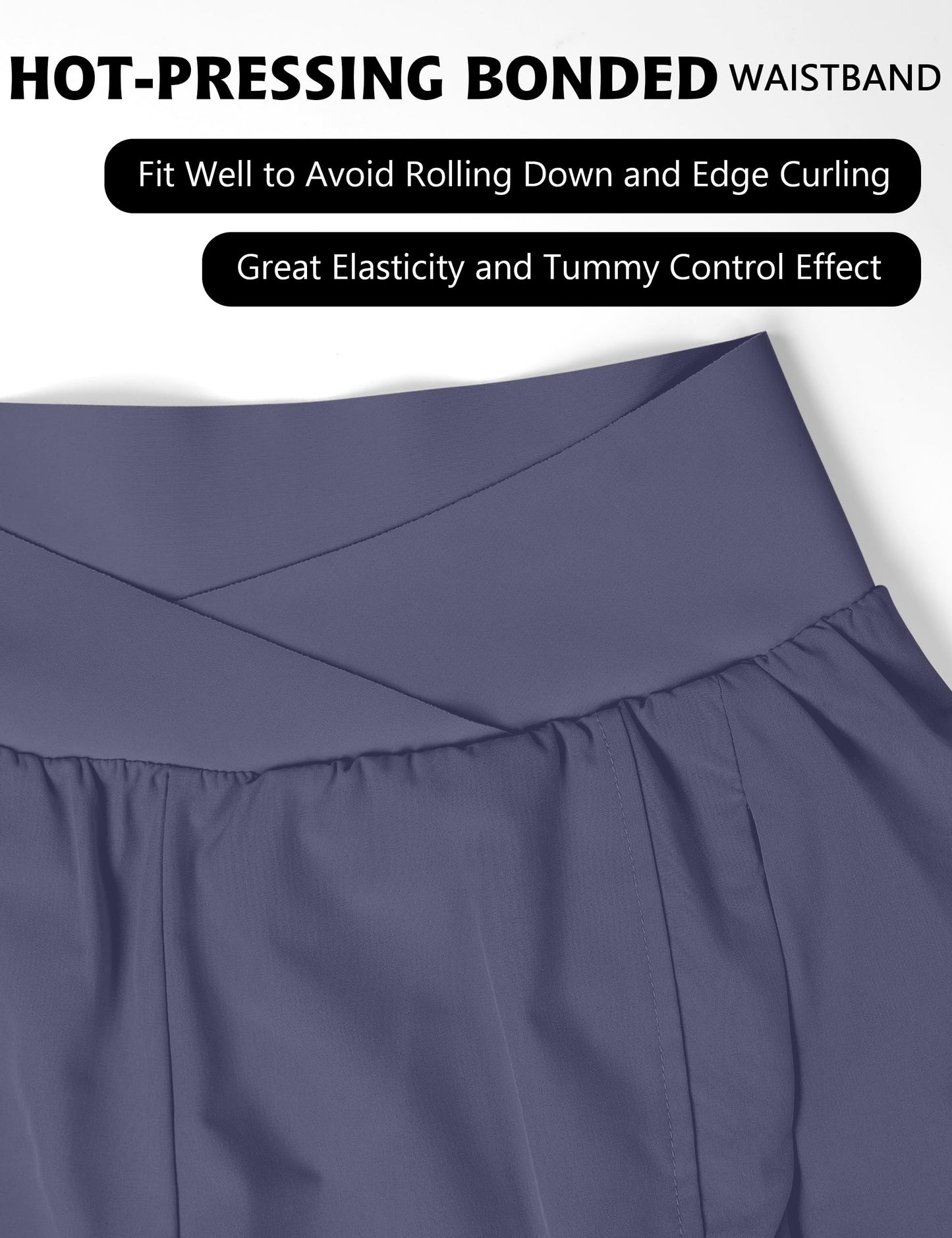 Blooming Jelly Women's Workout Shorts Athletic Running Crossover High Waisted Gym Sport Yoga Shorts with Zipper Pockets (Bluish Grey,X-Small)