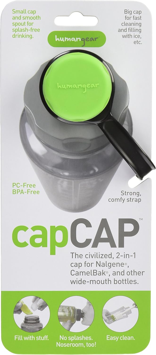 humangear capCAP+ | Converts Wide-Mouth Openings | Secure Easy Open | Food-Safe Material | Water Bottle Accessory Lid