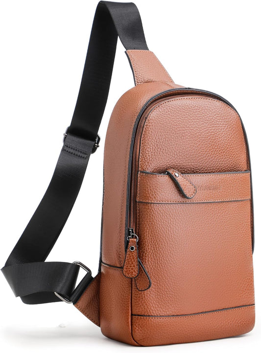 Chrysansmile Sling Bag for Men Genuine Leather Cross Body Bag Mens Crossbody Shoulder Backpack Black Fanny Packs for Travel