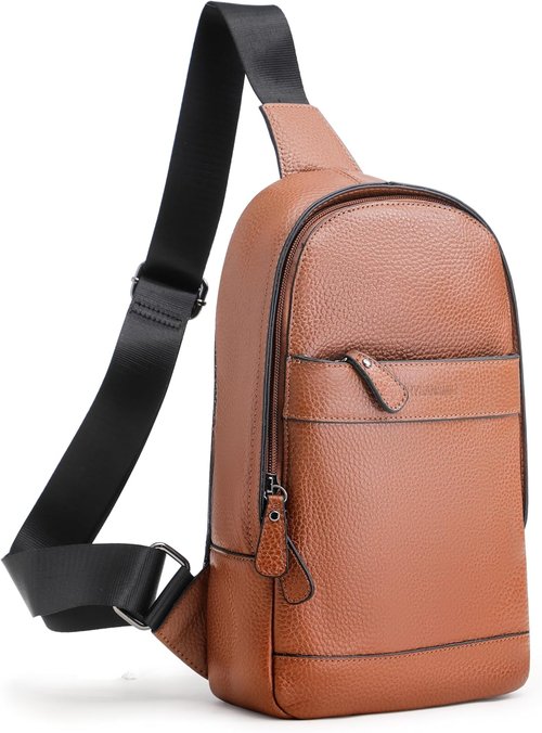 Men's Genuine Leather Sling Bag - Stylish Crossbody Backpack for Travel