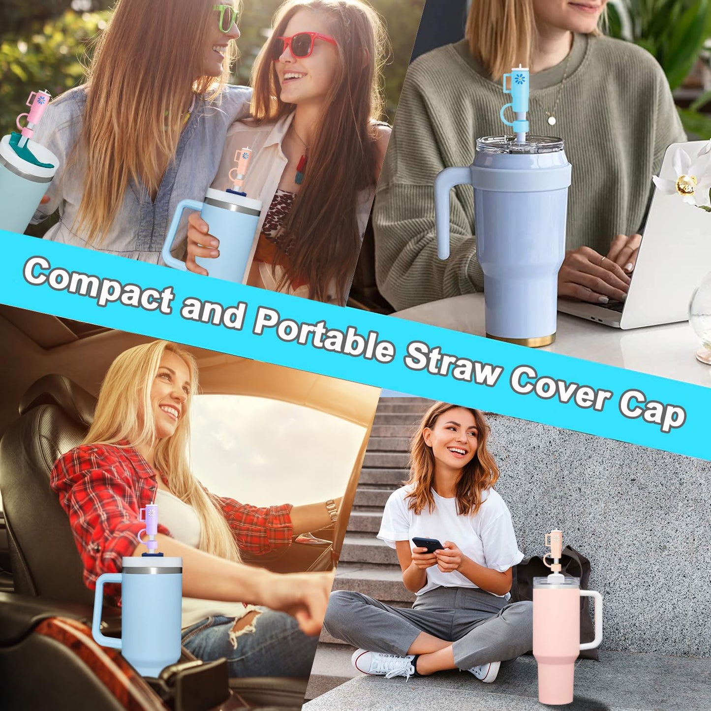 Straw Covers Cap Fit for Stanley Cup, 8Pcs Silicone Straw Toppers Compatible for Stanley 30&40 Oz Tumbler, 10mm Drinking Straw Tip Covers Fit for Stanley Cups Accessories