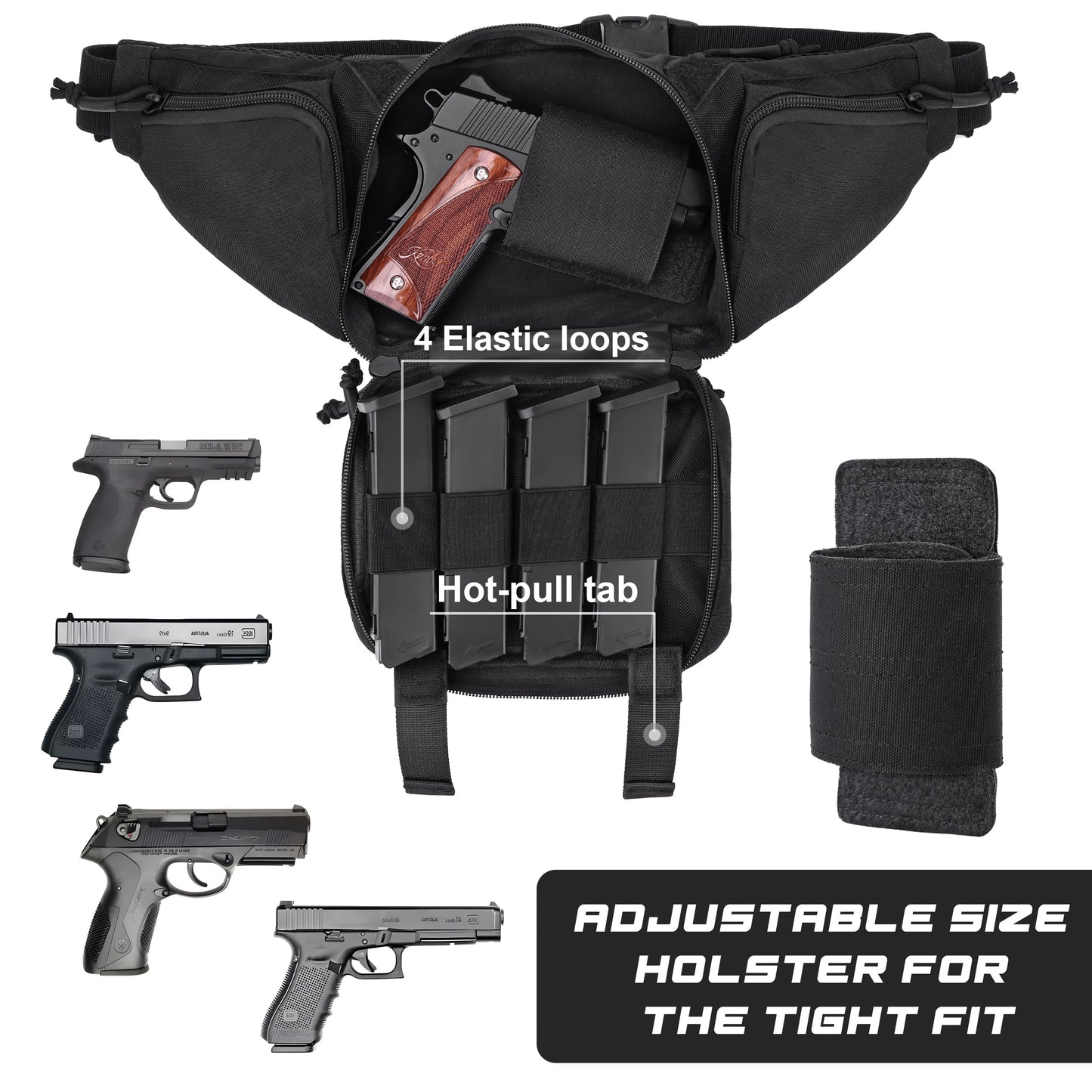 JIPIMON Tactical Fanny Pack for Men, 1000D Nylon Heavy Duty Concealed Carry Waist Bag with Universal Pistol Holster