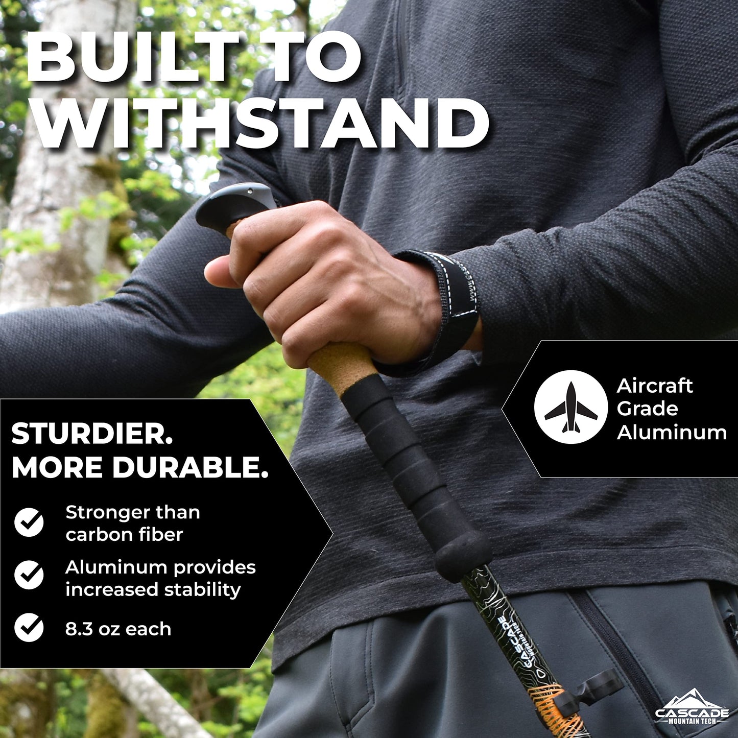 Cascade Mountain Tech Trekking Poles - Ultralight 2 Piece Carbon Fiber Walking or Hiking Sticks & Trekking Poles - Aluminum Hiking Walking Sticks