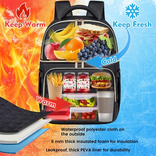 REXMONA Backpack Cooler Lunch Backpacks Double Decker Lunch Box,Insulated Backpacks Lunch Cooler Bags, Lightweight Leakproof Lunchbox Back Pack for Women Men to Travel,Picnic,Hiking,Beach,Camping