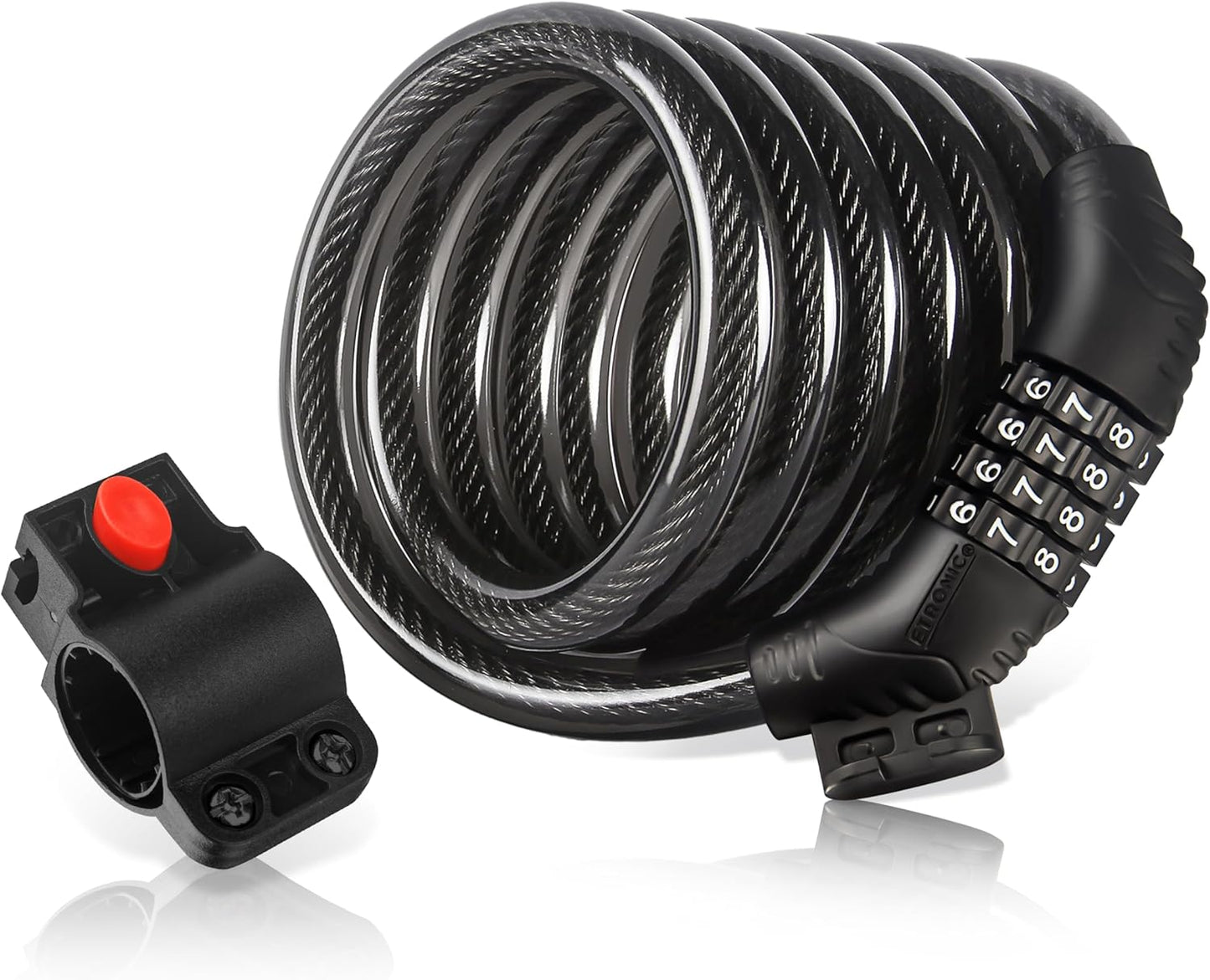 Secure Etronic 6ft Coiled Bike Lock - Resettable Combo Lock with Mounting Bracket