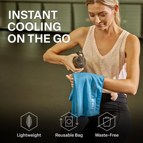COLD FACTOR Instant Cooling Towel - Sports Cooling Towel with UPF 50+ and Reflective Protection - Moisture Wicking, Chemical-Free Evaporative Cooling for Hot Weather, Runners & Athlete (Blue, 1 Pack)