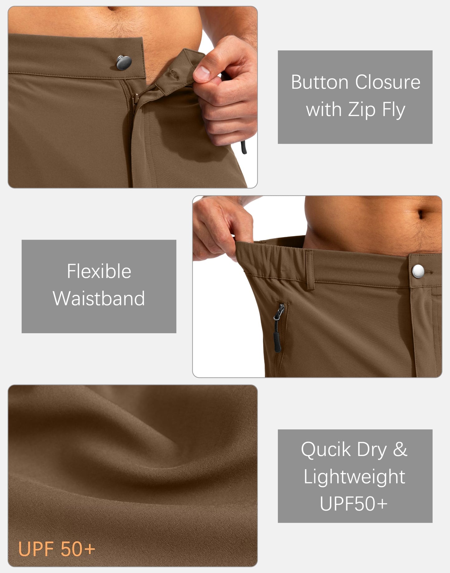 Pudolla Men's Hiking Cargo Shorts 9" Lightweight Outdoor Work Shorts for Men Travel Golf Camping Casual with 5 Zipper Pockets(Brown XX-Large)