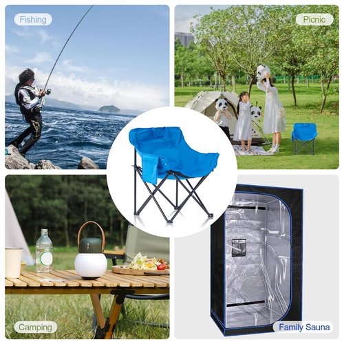 ZONEMEL Portable Sauna Chair, Fast Folding Oxford Fabric Reinforced Chair, with Pockets and Carry Bag, Suitable for Sauna, Fishing, and Picnics (Blue)