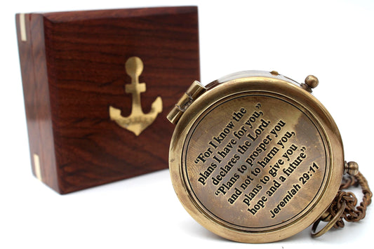 for I Know The Plans I Have for You – Jeremiah 29:11 Solid Brass Directional Engraved Compass, Christian Gifts for Men, Baptism Gifts for Boys & Girls, First Communion & Confirmation Gifts