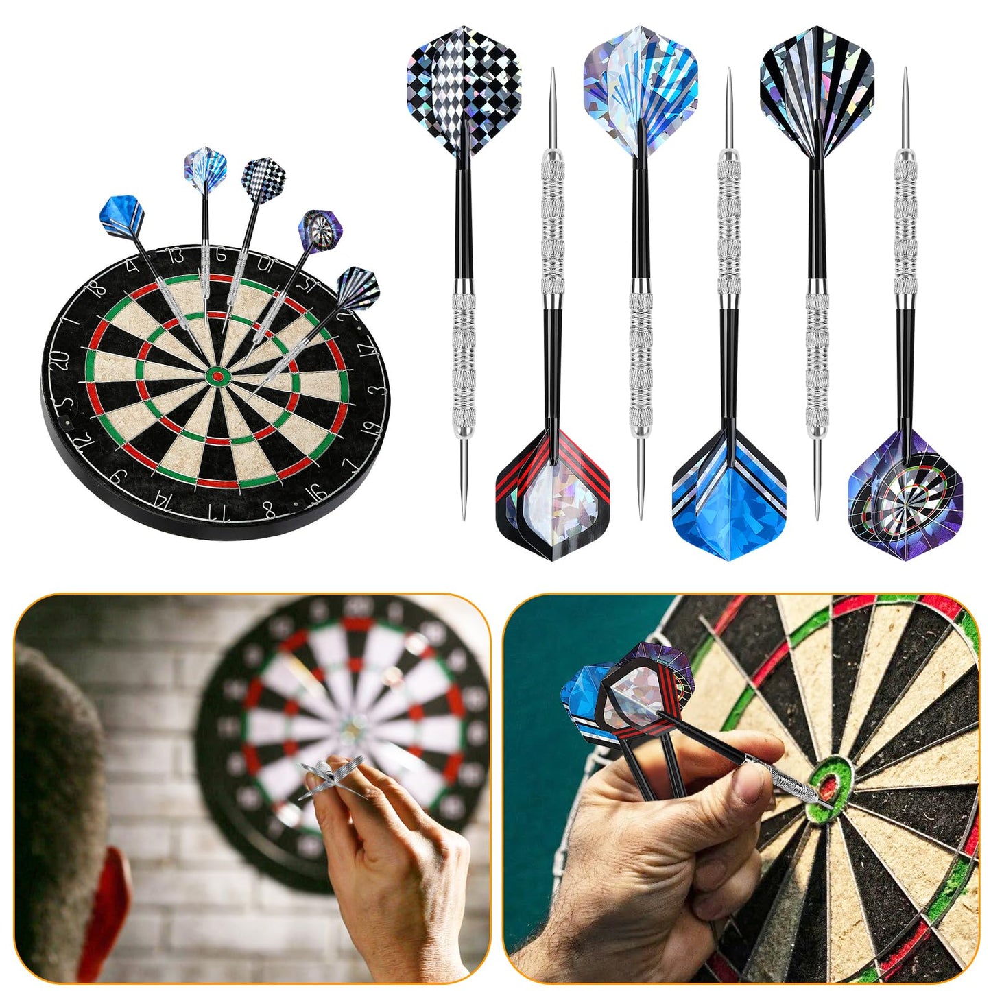 Accmor Metal Tip Darts, Steel Tip Darts, 14 Grams Professional Metal Darts, Darts Metal Tip Set, Metal Darts for Dartboard, 18 pcs ﻿