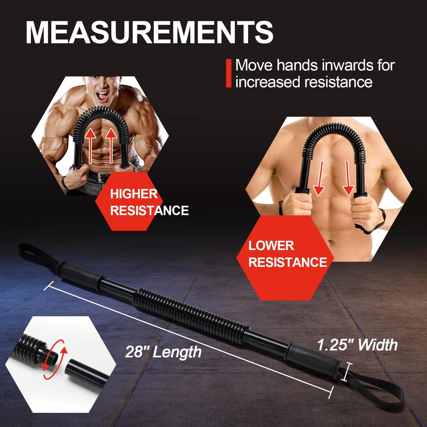 JAOTREL Power Twister Bar, Upper Body Strength Training Bar, Heavy Duty Arm Builder for Chest Shoulder Forearm Bicep and Arm Strengthening Workout Equipment (66, Pounds)