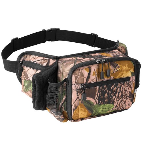 RunNico Hunting Camo Fanny Pack, Waterproof Camouflage Waist Pack Bags with Handwarmer and Adjustable Belt, Lightweight Hunting Waist Pouch Bag for Winter Outdoor Hiking Climbing Fishing Accessories