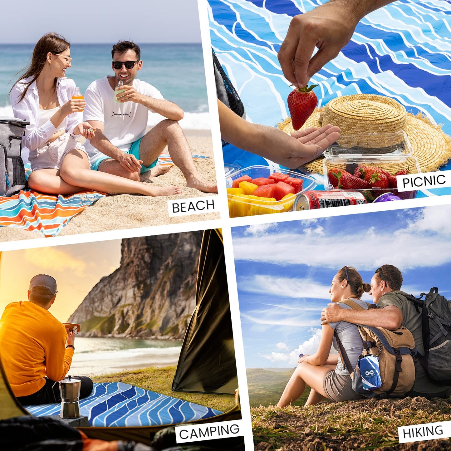 Everlasting Comfort Beach Blanket Bundle - Enjoy Sunny Days with Large, Sandproof Mats for Picnics and Beach Trips - Fits up to 10 Individuals