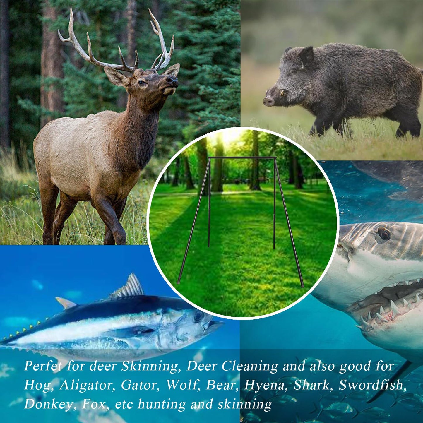 Generic HSW Black Steel Game Hunting Hoist Rack, 500lb Capacity Deer Game Hanger Hoist, Heavy Duty Convenient Freehand Installation Support Stand for Animal Skinning Field Processing (black)