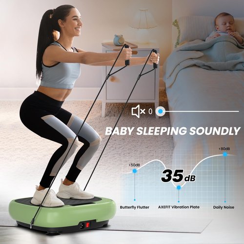 POWET Mini Vibration Plate Exercise Machine, Whole Body Workout Waver Vibration Plate for Lymphatic Drainage with 5 Setting Modes, 99 Speed Levels for Shaping, Toning - Green