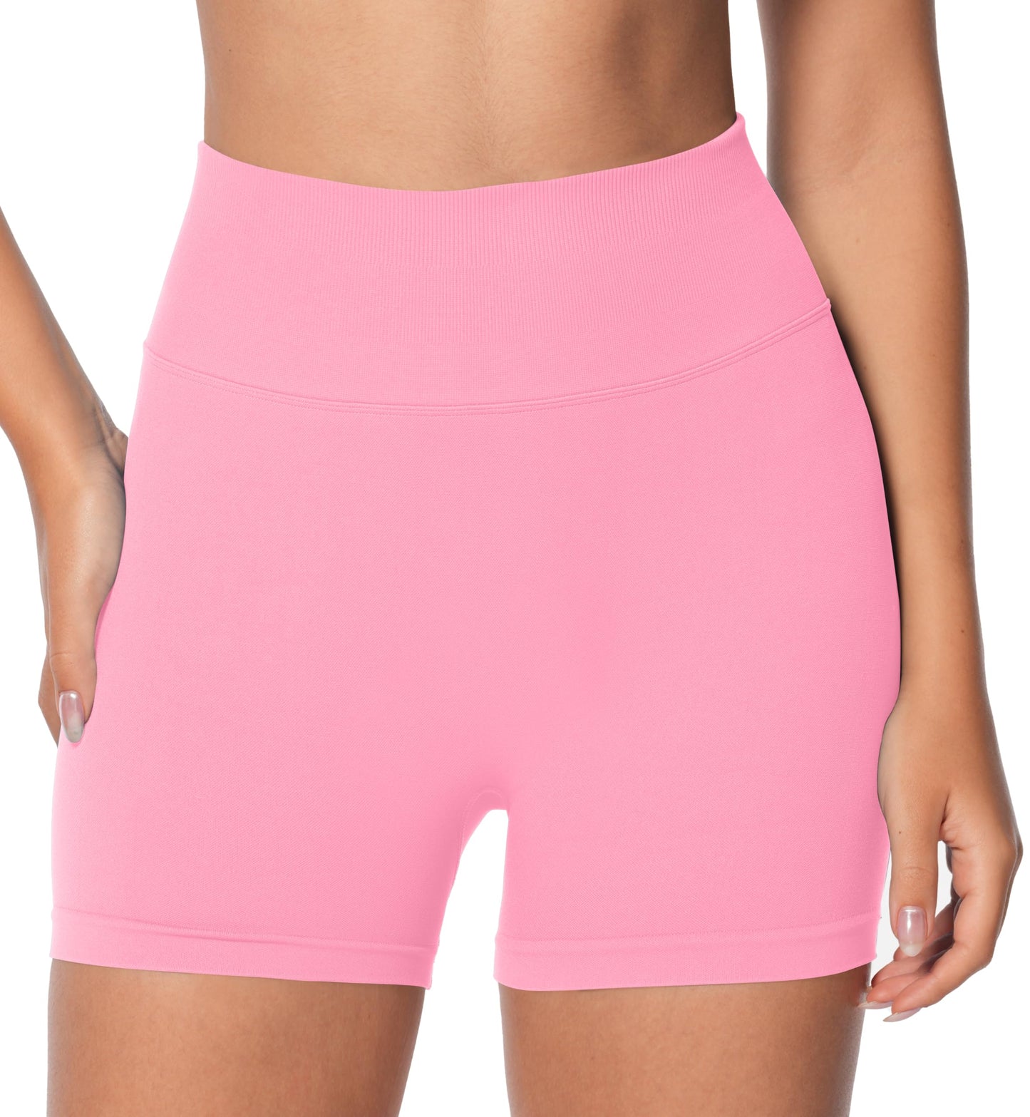 Sunzel High Waisted Biker Shorts for Women Tummy Control Scrunch Butt Lifting Seamless 4" Booty Athletic Shorts for Workout Yoga Running Gym,Pink,Small