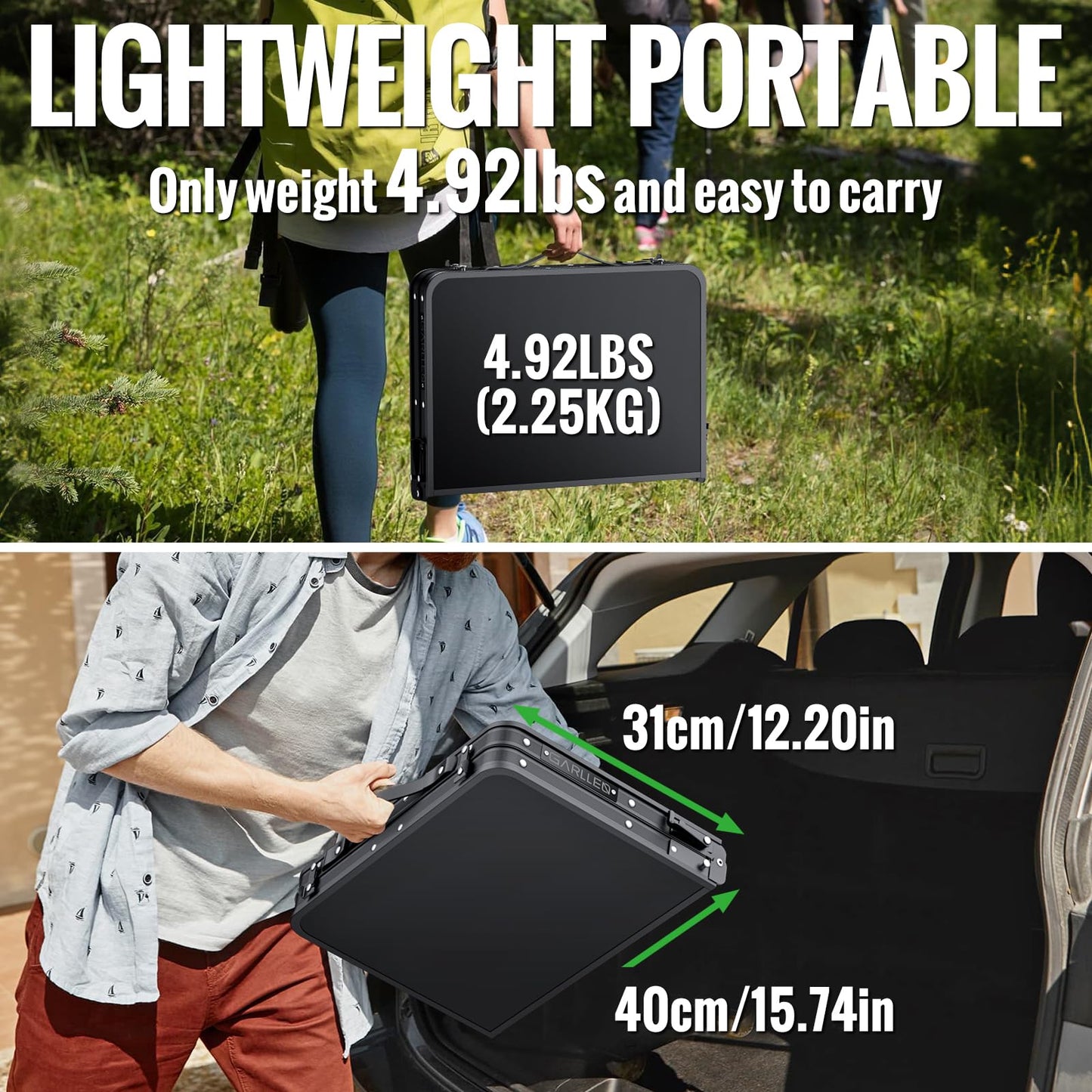 GARLLEN 2ft Folding Camping Table, 3 Adjustable Height Lightweight Folded Picnic Table, Portable Aluminum Grill Table for Camping, BBQ, Outdoor, 22.8" L x 15.7" W, Black