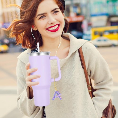 MOYOHIM Letter Charm for Stanley Cup, Cute Initial Keychain Charm for Handle, Purple Handle Accessories for Stanley Tumbler for Girls Women (Letter M)