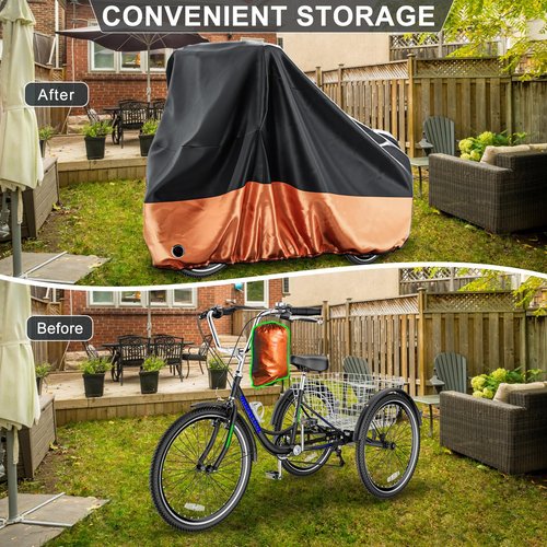 H&ZT Bike Cover For Adult Tricycle, Outdoor Waterproof Cover for 2 bikes or 1 Tricycle or 1 Motorcycle, Storable Portable Lightweight Waterproof and UV resistant with carry bag
